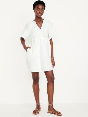 Old Navy White Short-Sleeve V-Neck Dress